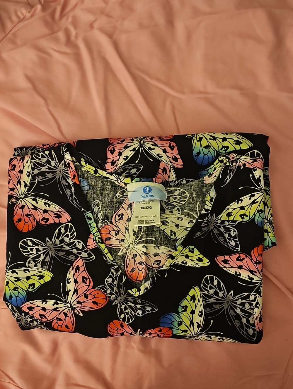 SB Scrubs Neon Butterfly V-Neck Scrub Top - Black